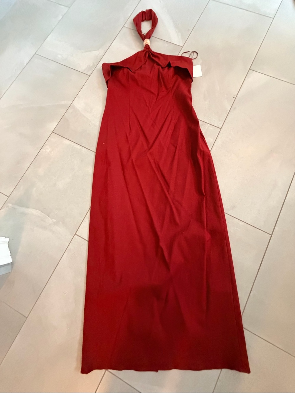 Elegant Red Halter Maxi Dress - Brand Zara